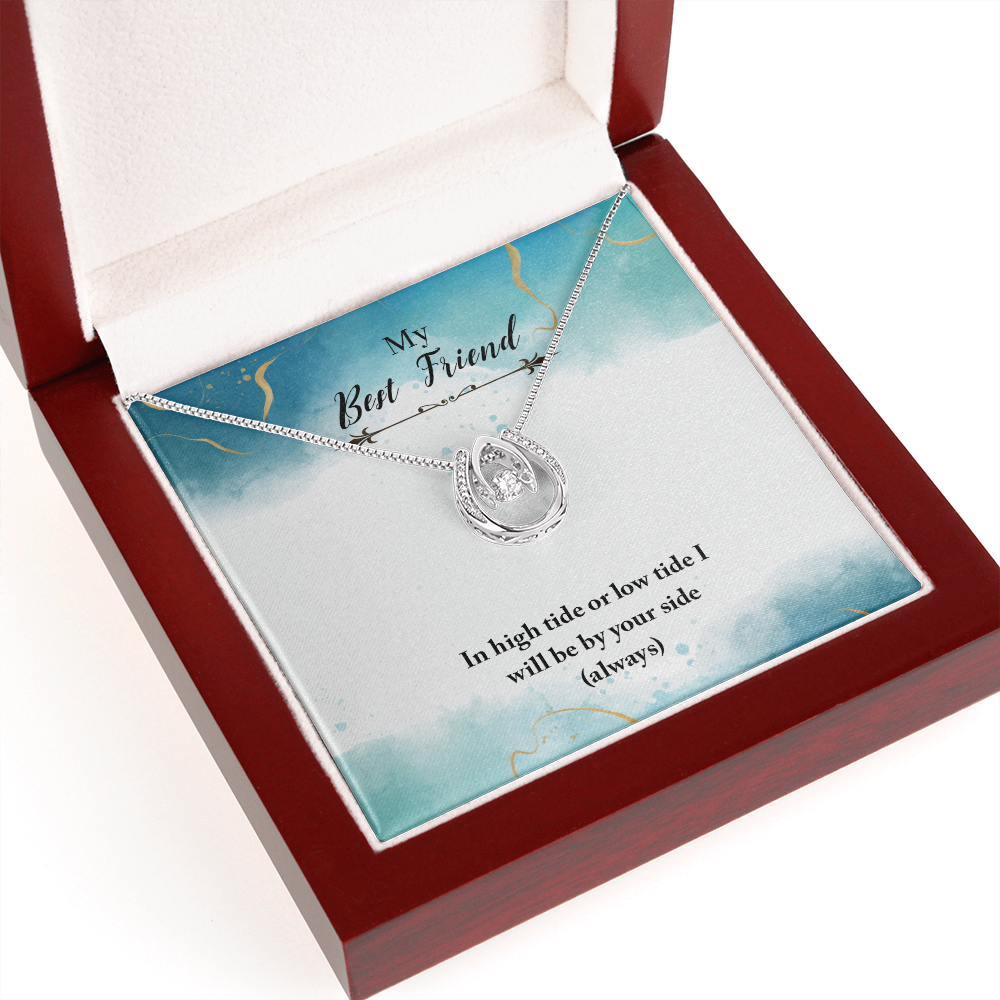 Best Friend Always By Your Side Lucky Horseshoe Necklace Message Card 14k w CZ Crystals-Express Your Love Gifts