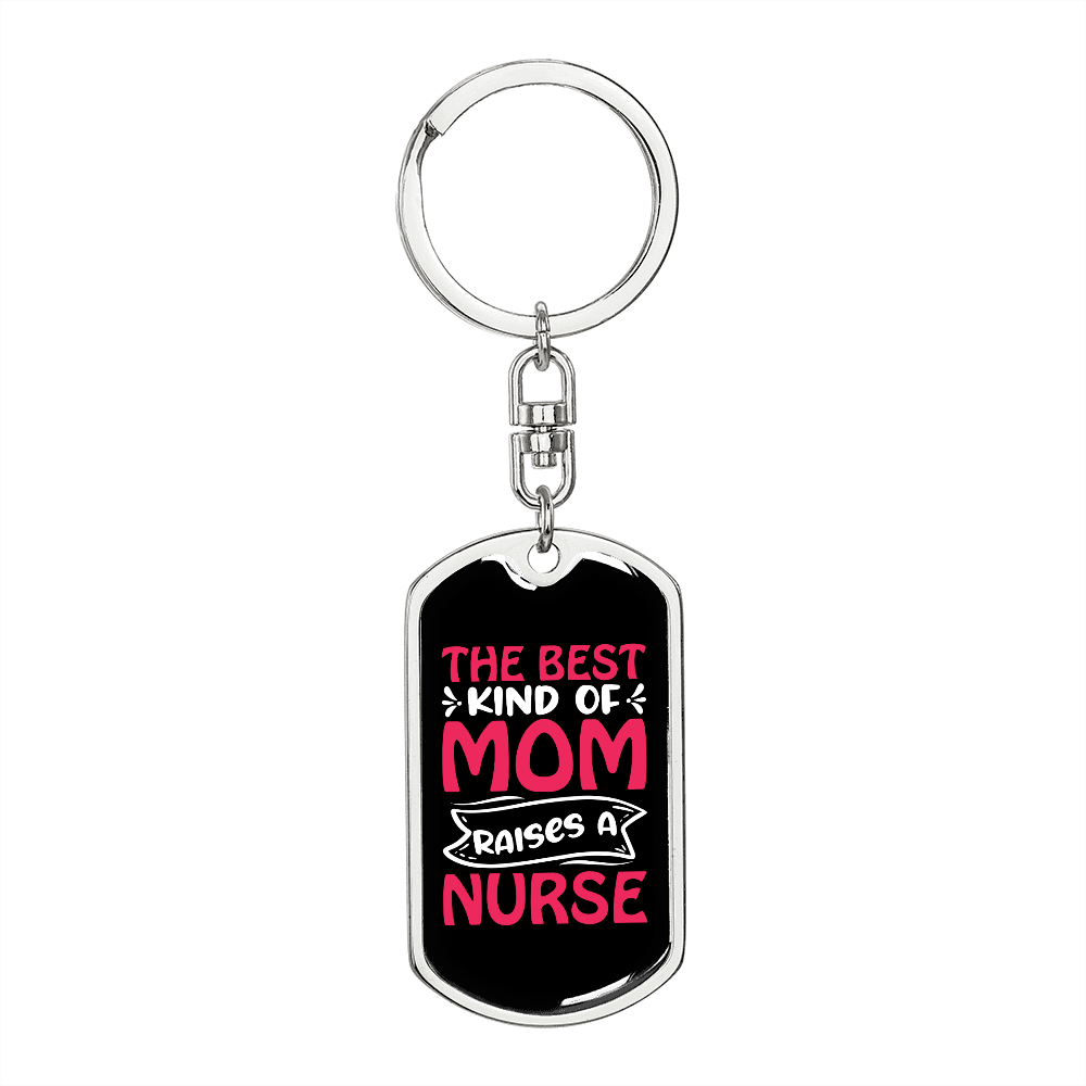 Best Kind of Mom Nurse Red Keychain Stainless Steel or 18k Gold Dog Tag Keyring-Express Your Love Gifts