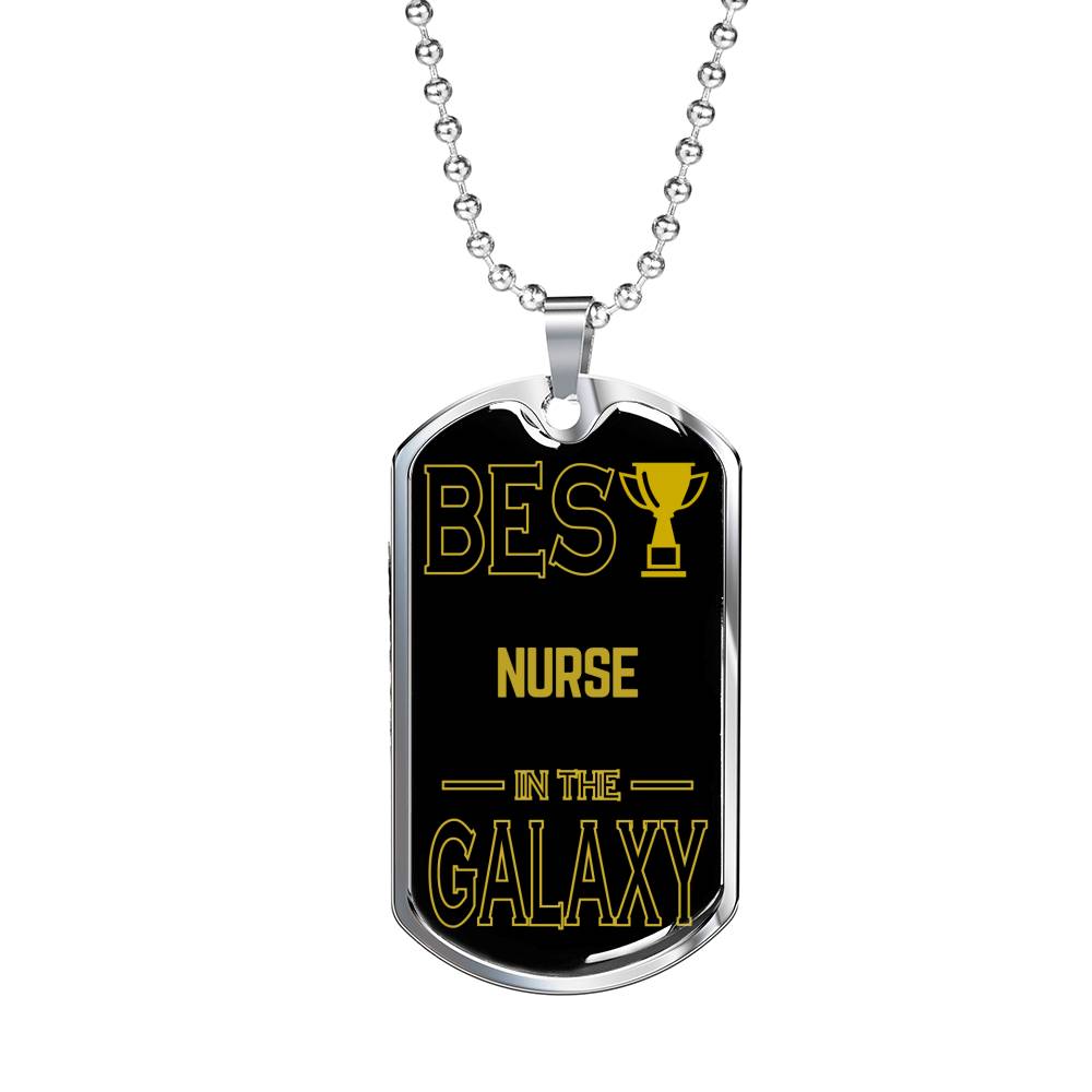 Best Nurse In The Galaxy Necklace Stainless Steel or 18k Gold Dog Tag w 24"-Express Your Love Gifts