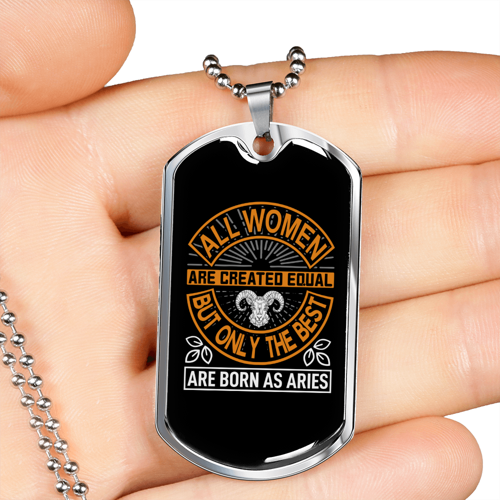 Best Women Are Aries Sign Zodiac Necklace Stainless Steel or 18k Gold Dog Tag 24" Chain-Express Your Love Gifts