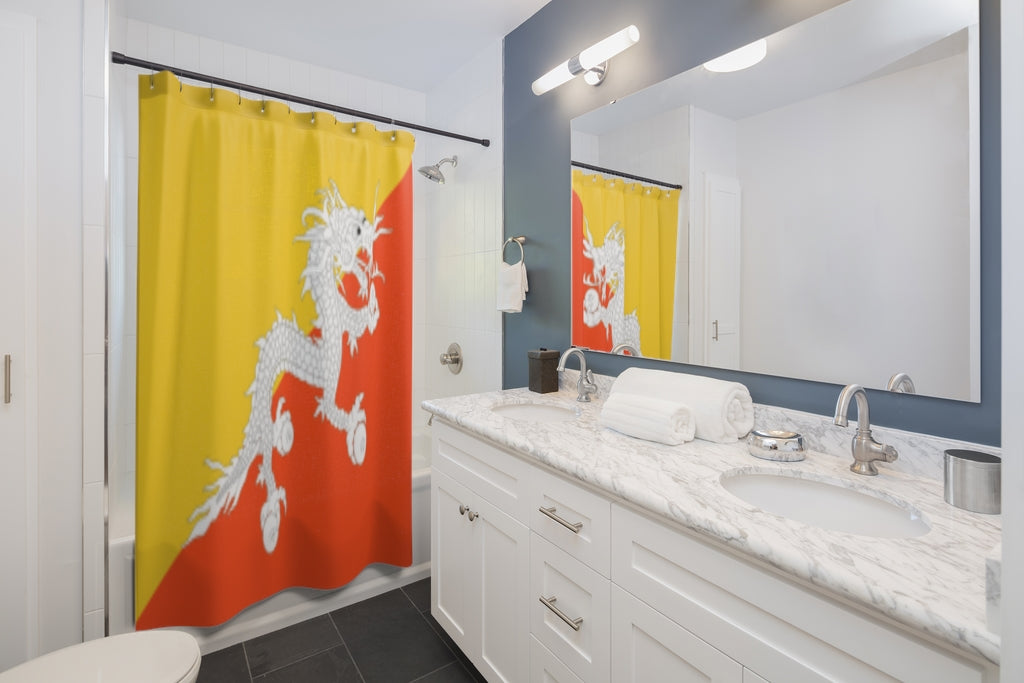 Bhutan Flag Stylish Design 71" x 74" Elegant Waterproof Shower Curtain for a Spa-like Bathroom Paradise Exceptional Craftsmanship-Express Your Love Gifts