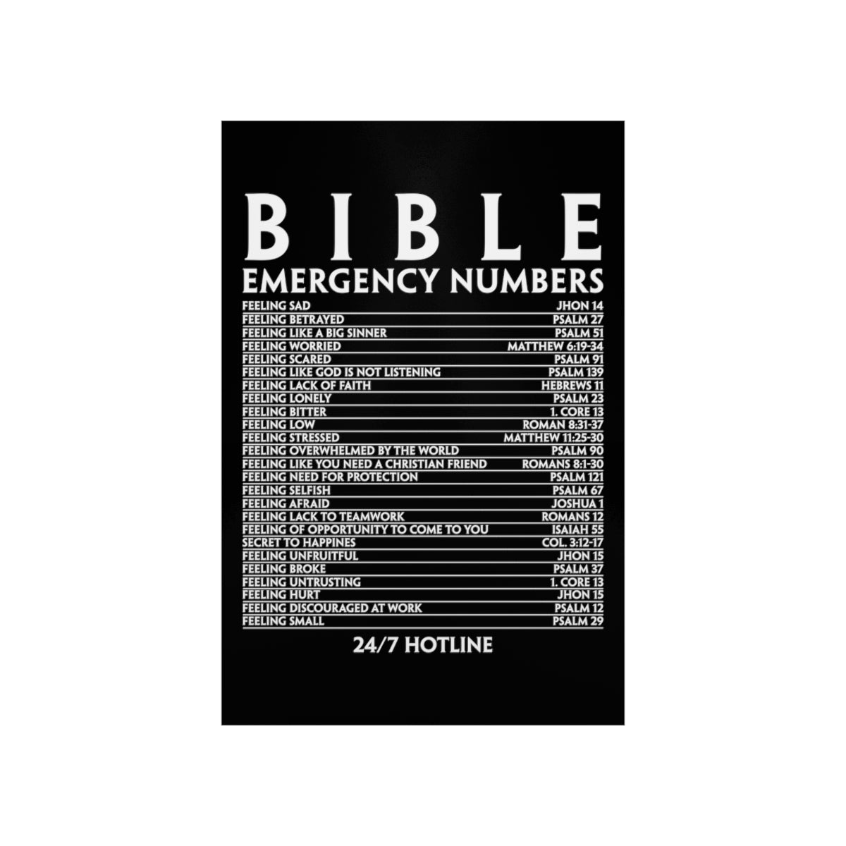 Bible Emergency Hotline Numbers Lessons Home School Poster Illustrations Premium Matte Vertical-Express Your Love Gifts