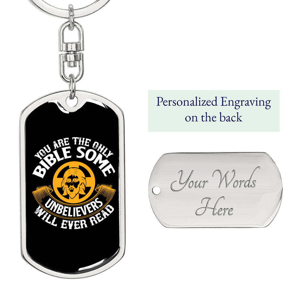 Bible For Unbelievers Keychain Stainless Steel or 18k Gold Dog Tag Keyring-Express Your Love Gifts