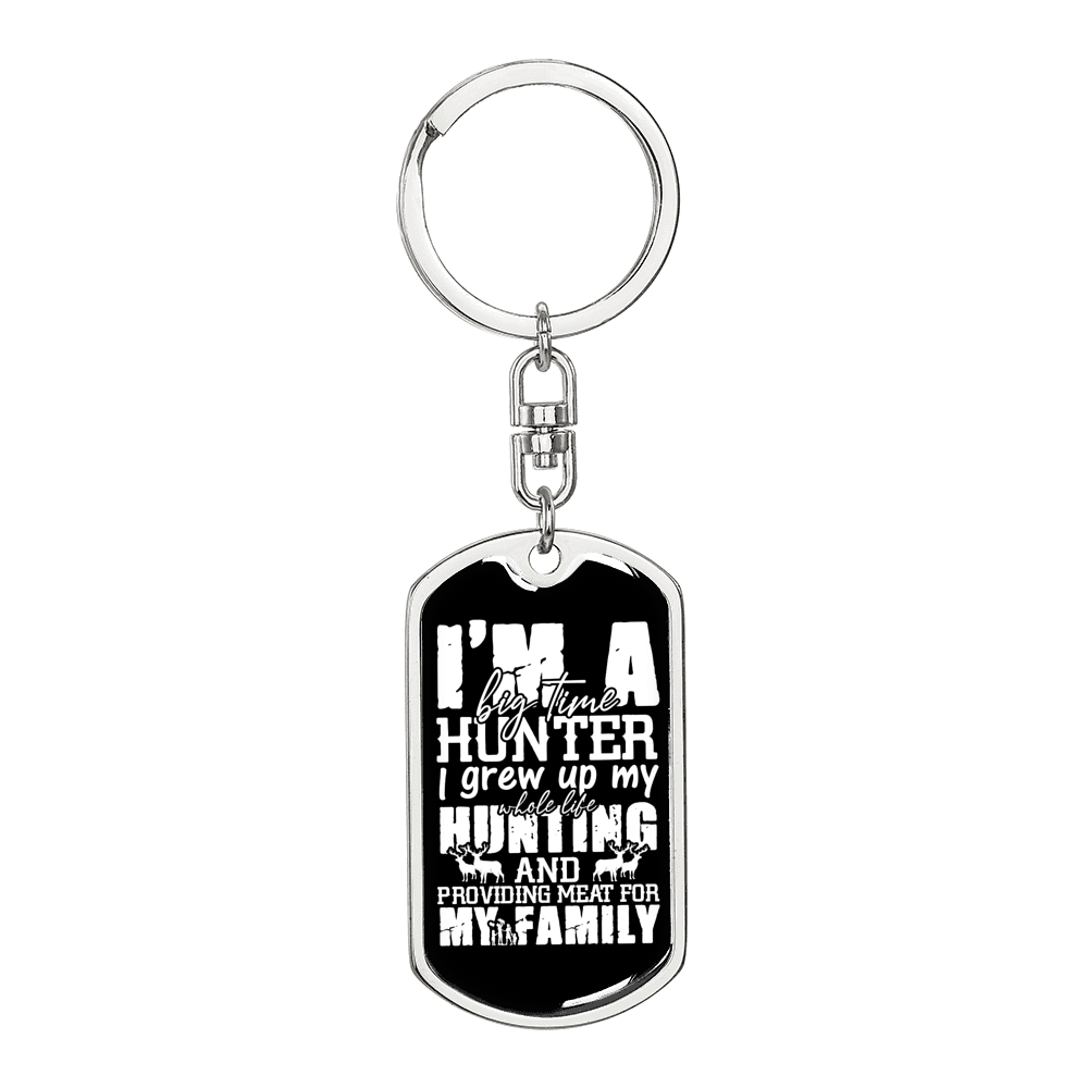 Big Time Hunter Keychain Stainless Steel or 18k Gold Dog Tag Keyring-Express Your Love Gifts