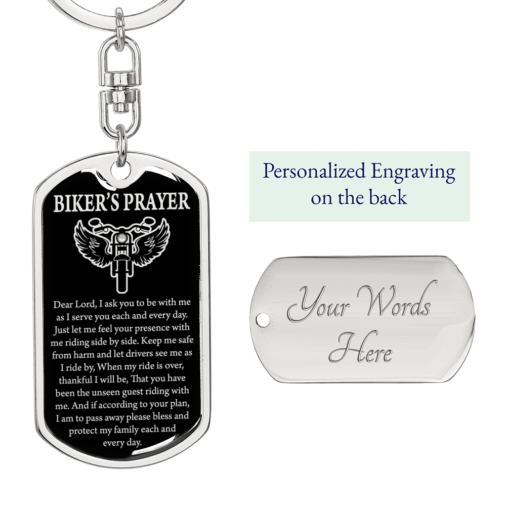 Biker'S Prayer Angel Wings Bike Swivel Keychain Dog Tag Stainless Steel or 18k Gold-Express Your Love Gifts