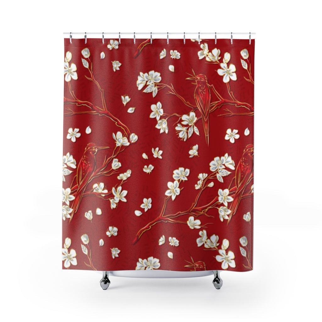 Birds and Flowers in Red Stylish Design 71&quot; x 74&quot; Elegant Waterproof Shower Curtain for a Spa-like Bathroom Paradise Exceptional Craftsmanship-Express Your Love Gifts