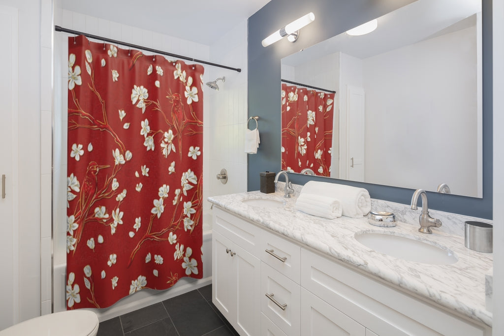 Birds and Flowers in Red Stylish Design 71" x 74" Elegant Waterproof Shower Curtain for a Spa-like Bathroom Paradise Exceptional Craftsmanship-Express Your Love Gifts