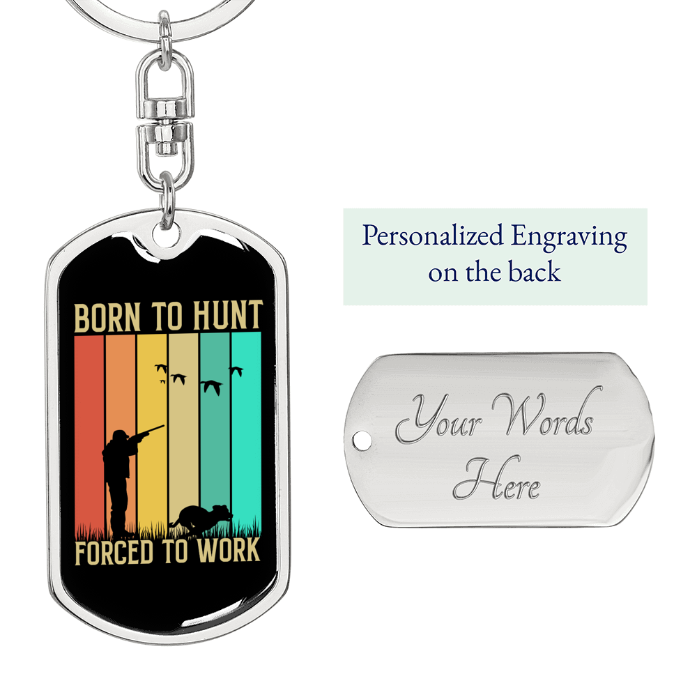 Birds Born To Hunt Keychain Stainless Steel or 18k Gold Dog Tag Keyring-Express Your Love Gifts