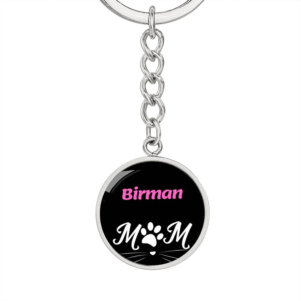 Birman Cat Mom Keychain Stainless Steel or 18k Gold Circle Pendant-Express Your Love Gifts