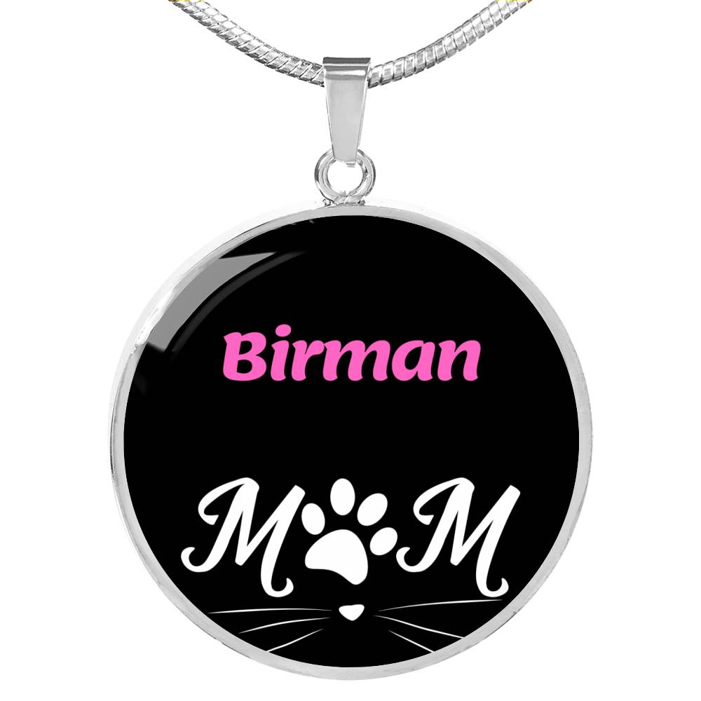 Birman Cat Mom Necklace Circle Pendant Stainless Steel or 18k Gold 18-22"-Express Your Love Gifts