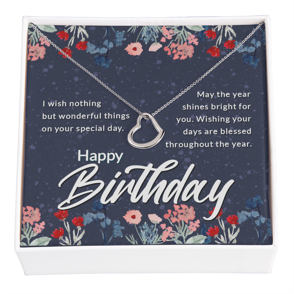 Birthday Message Card Delicate Heart Necklace-Express Your Love Gifts