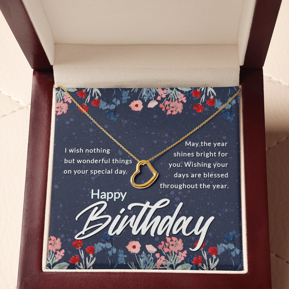 Birthday Message Card Delicate Heart Necklace-Express Your Love Gifts