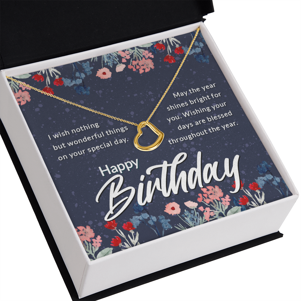 Birthday Message Card Delicate Heart Necklace-Express Your Love Gifts