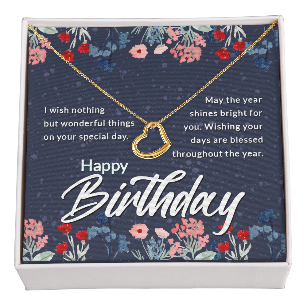 Birthday Message Card Delicate Heart Necklace-Express Your Love Gifts