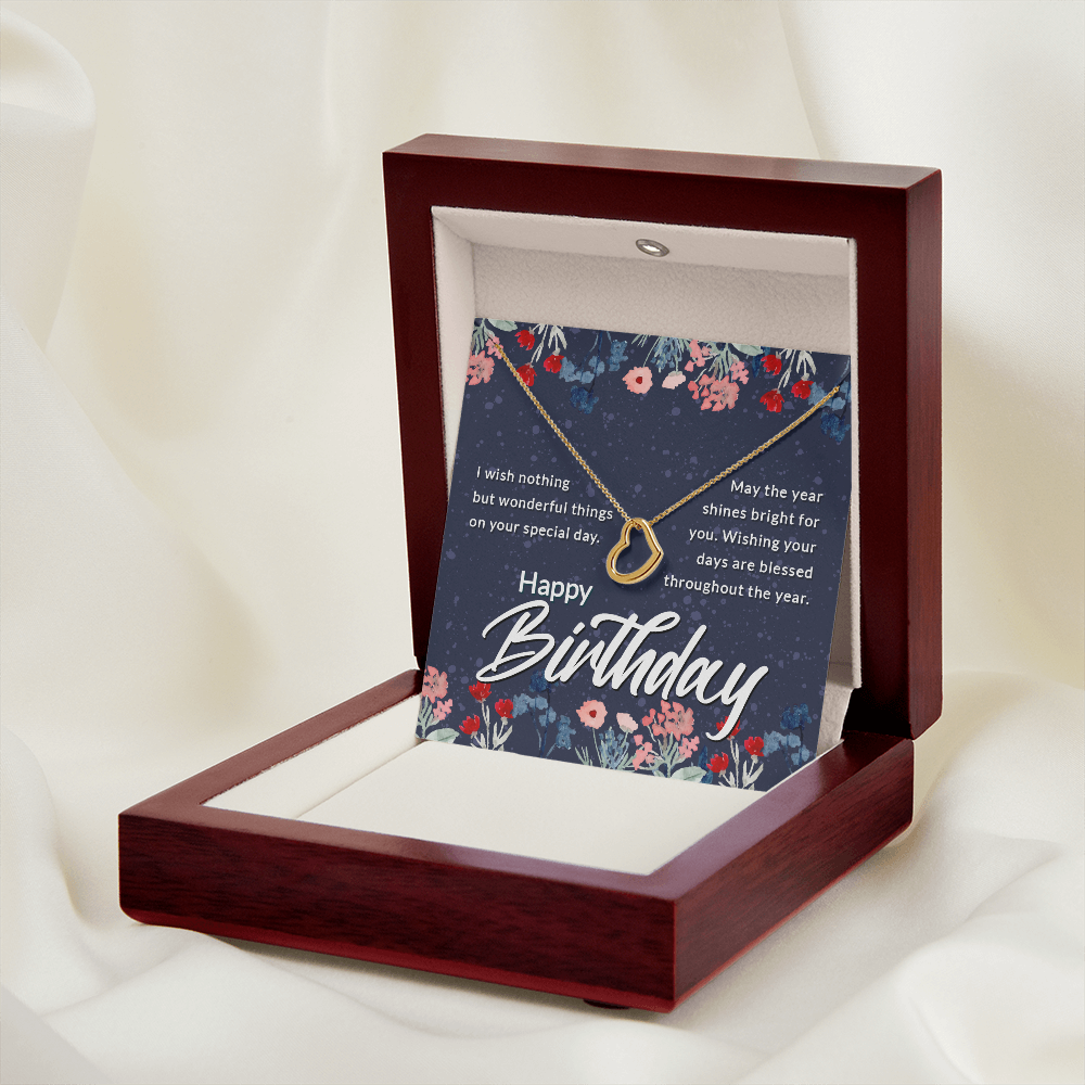 Birthday Message Card Delicate Heart Necklace-Express Your Love Gifts