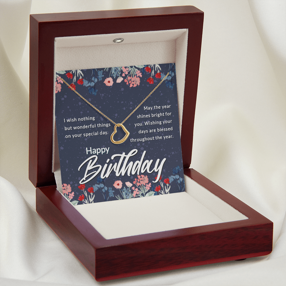 Birthday Message Card Delicate Heart Necklace-Express Your Love Gifts