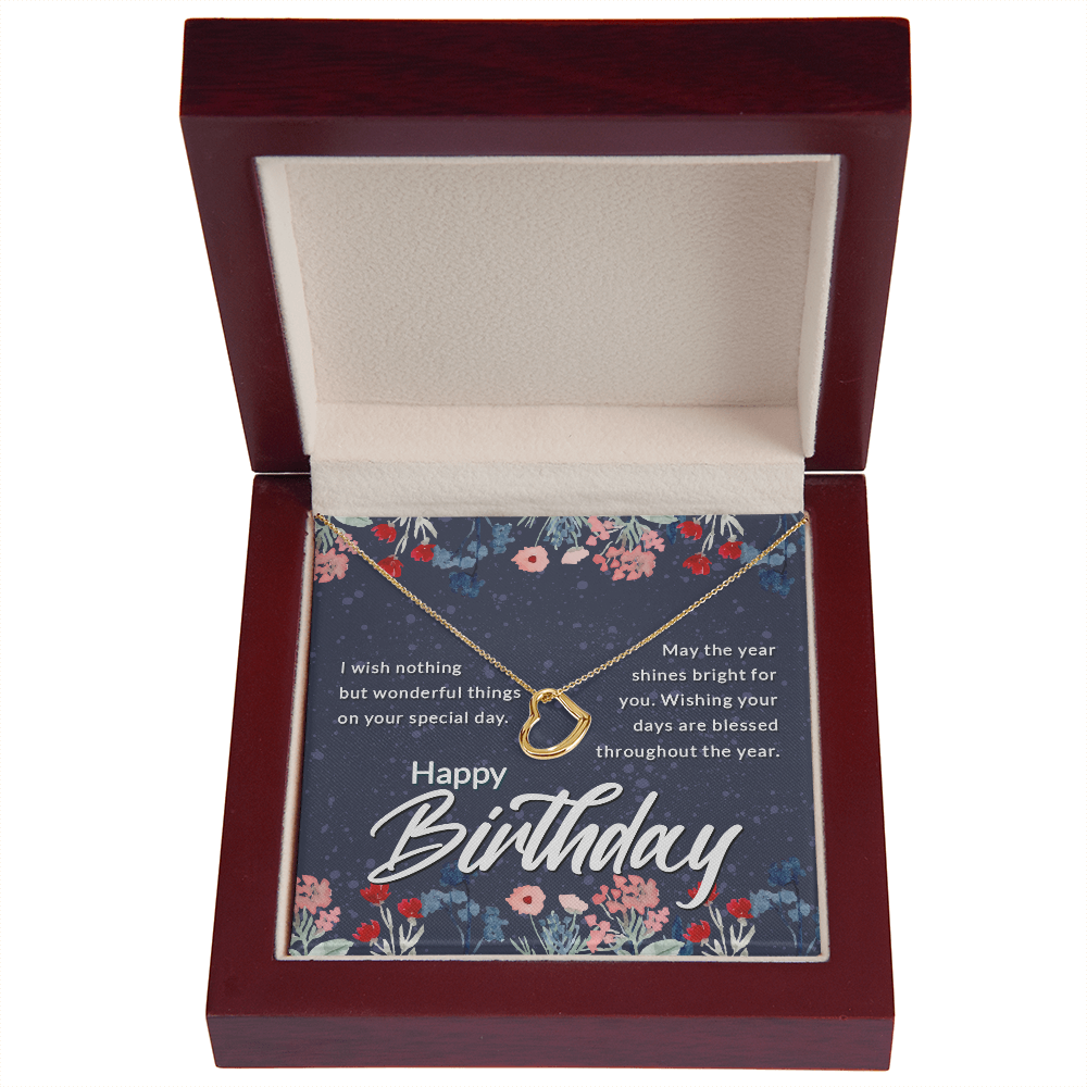 Birthday Message Card Delicate Heart Necklace-Express Your Love Gifts