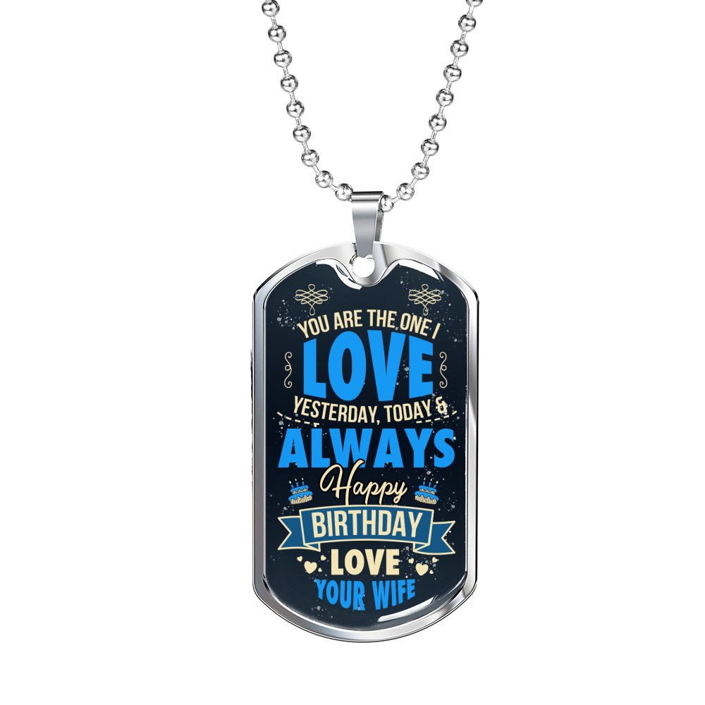 Birthday One Wife To Husband Necklace Stainless Steel or 18k Gold Dog Tag 24" Chain-Express Your Love Gifts