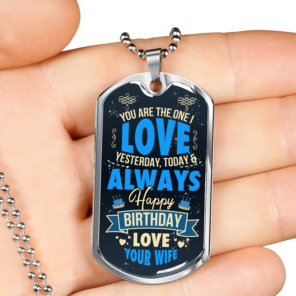 Birthday One Wife To Husband Necklace Stainless Steel or 18k Gold Dog Tag 24" Chain-Express Your Love Gifts