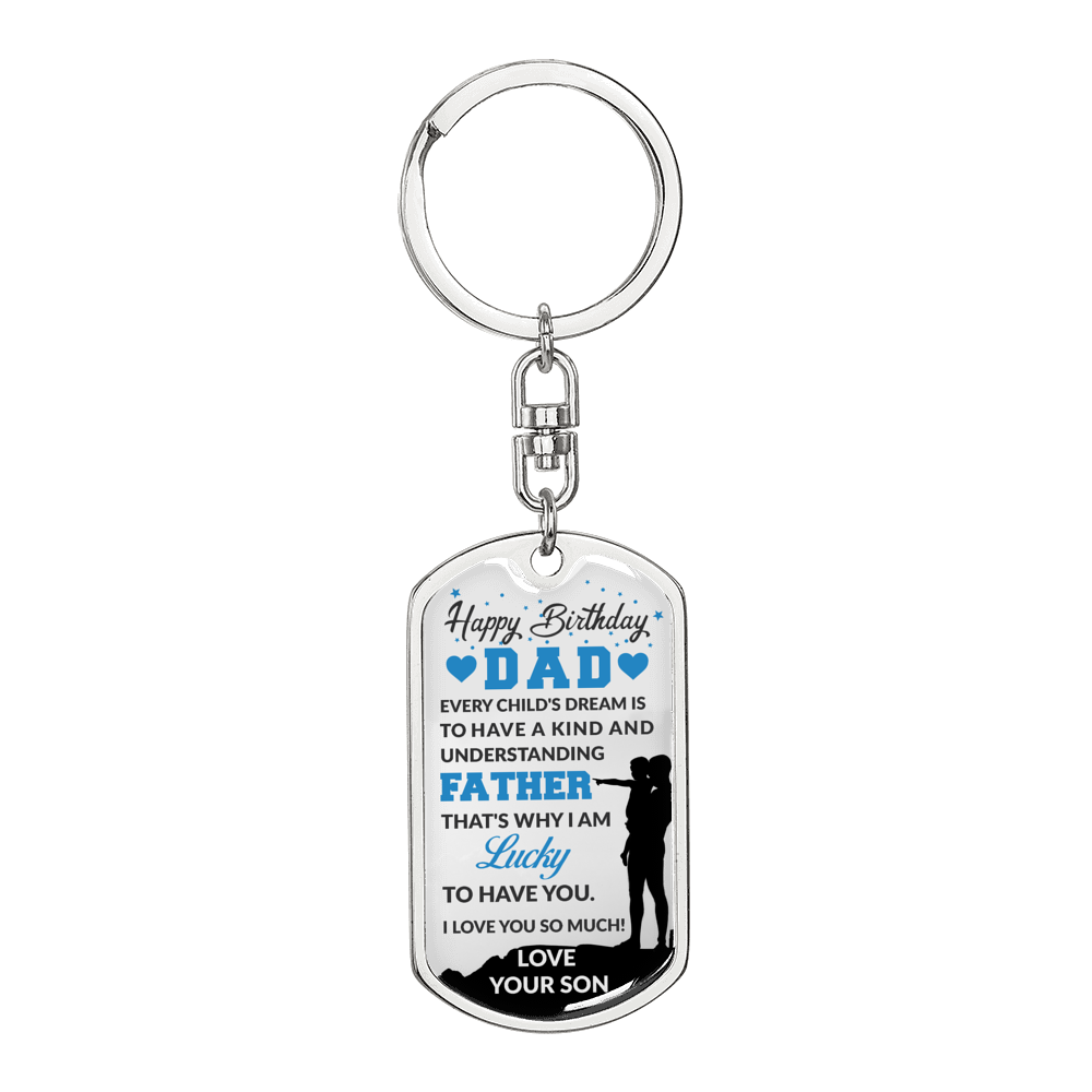 Birthday Son To Dad Keychain Stainless Steel or 18k Gold Dog Tag Keyring-Express Your Love Gifts