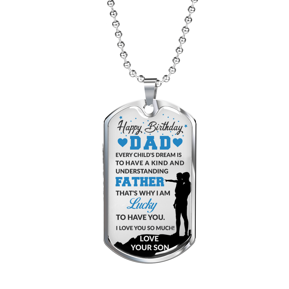 Birthday Son To Dad Necklace Stainless Steel or 18k Gold Dog Tag 24" Chain-Express Your Love Gifts