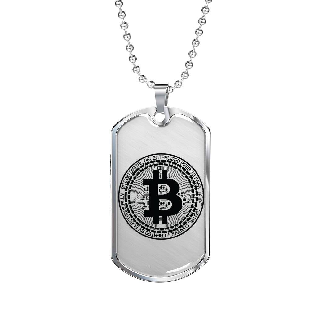 Bitcoin Blockchain Necklace Stainless Steel or 18k Gold Dog Tag 24"-Express Your Love Gifts