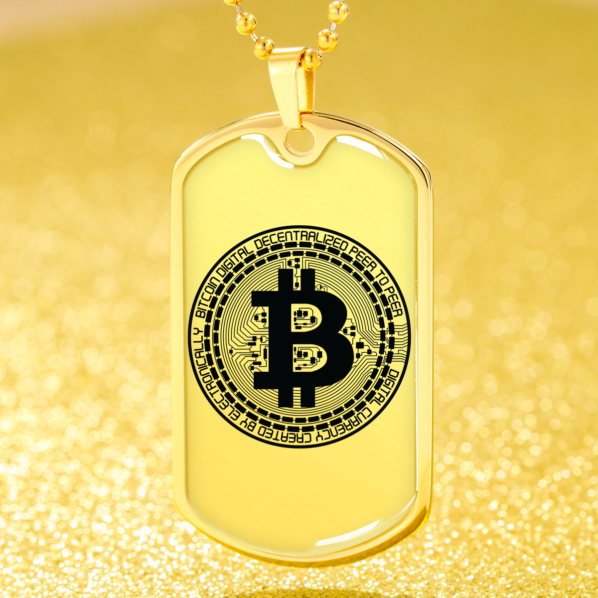 Bitcoin Blockchain Necklace Stainless Steel or 18k Gold Dog Tag 24"-Express Your Love Gifts