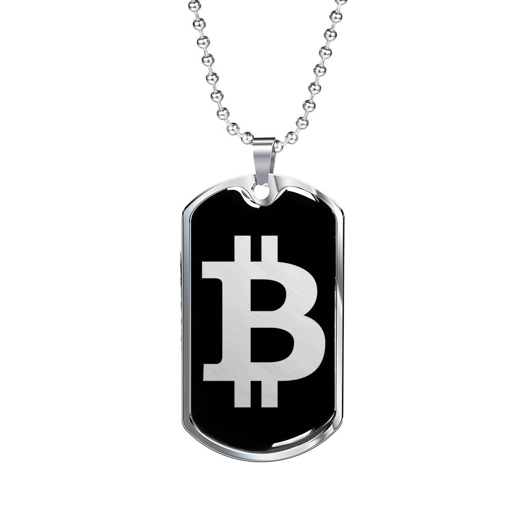 Bitcoin BTC Crypto Necklace Stainless Steel or 18k Gold Dog Tag 24"-Express Your Love Gifts