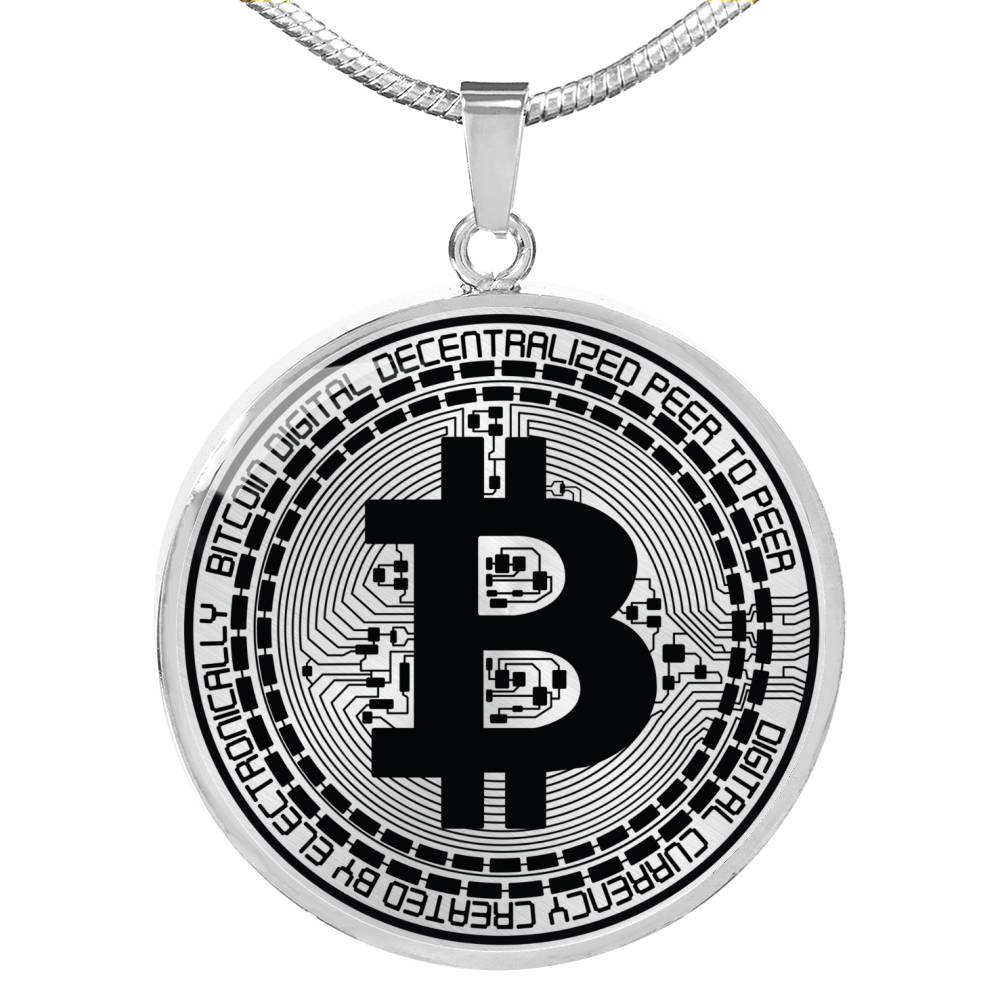 Bitcoin Crypto Trader Necklace Stainless Steel or 18k Gold Circle Pendant 18-22"-Express Your Love Gifts