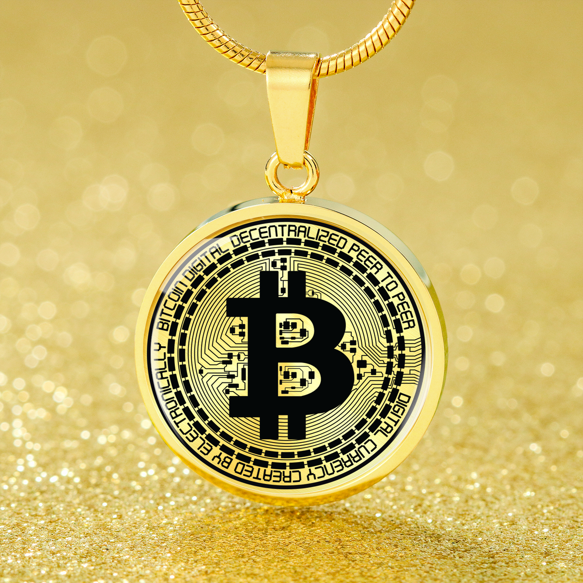 Bitcoin Crypto Trader Necklace Stainless Steel or 18k Gold Circle Pendant 18-22"-Express Your Love Gifts