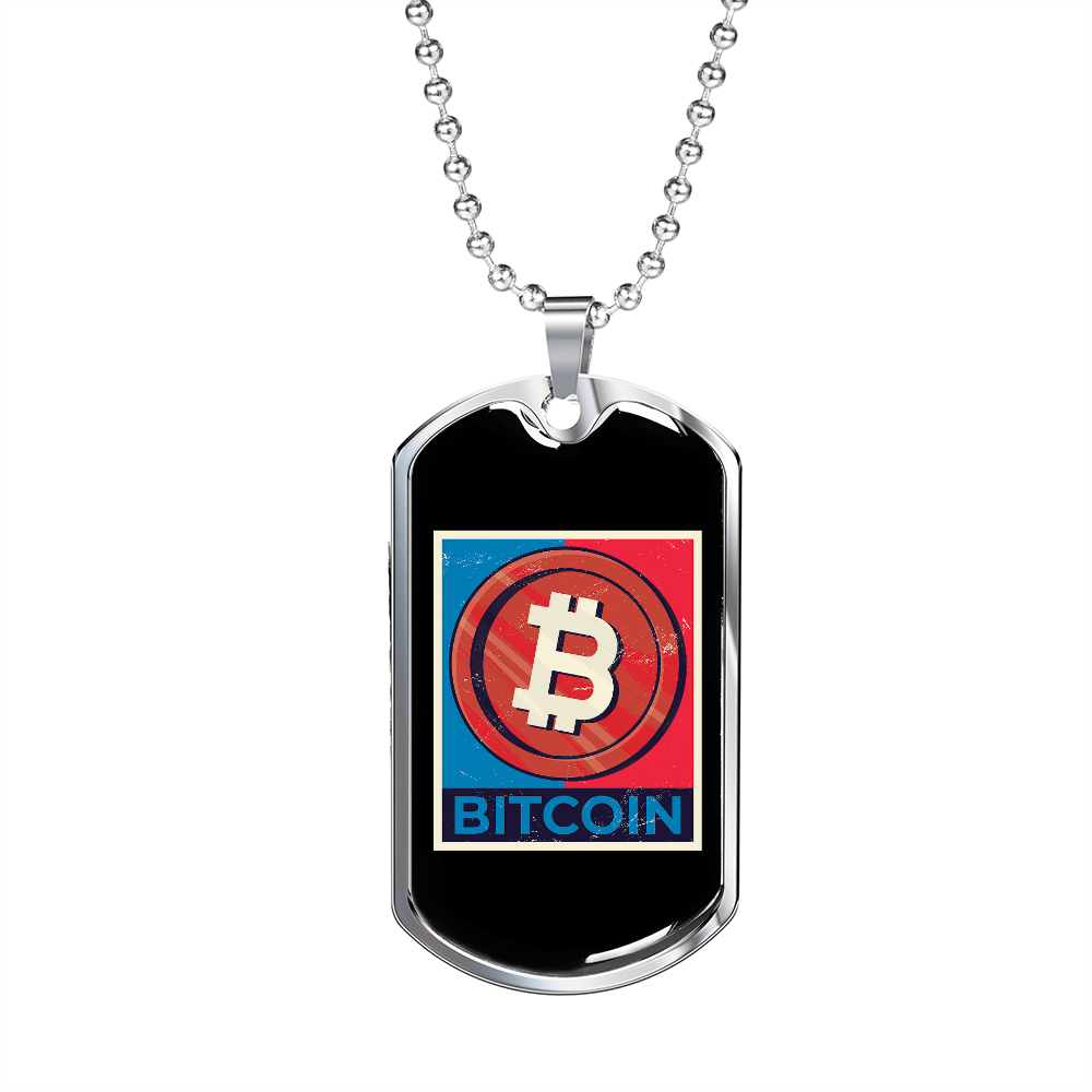 Bitcoin Red Crypto Necklace Stainless Steel or 18k Gold Dog Tag 24" Chain-Express Your Love Gifts