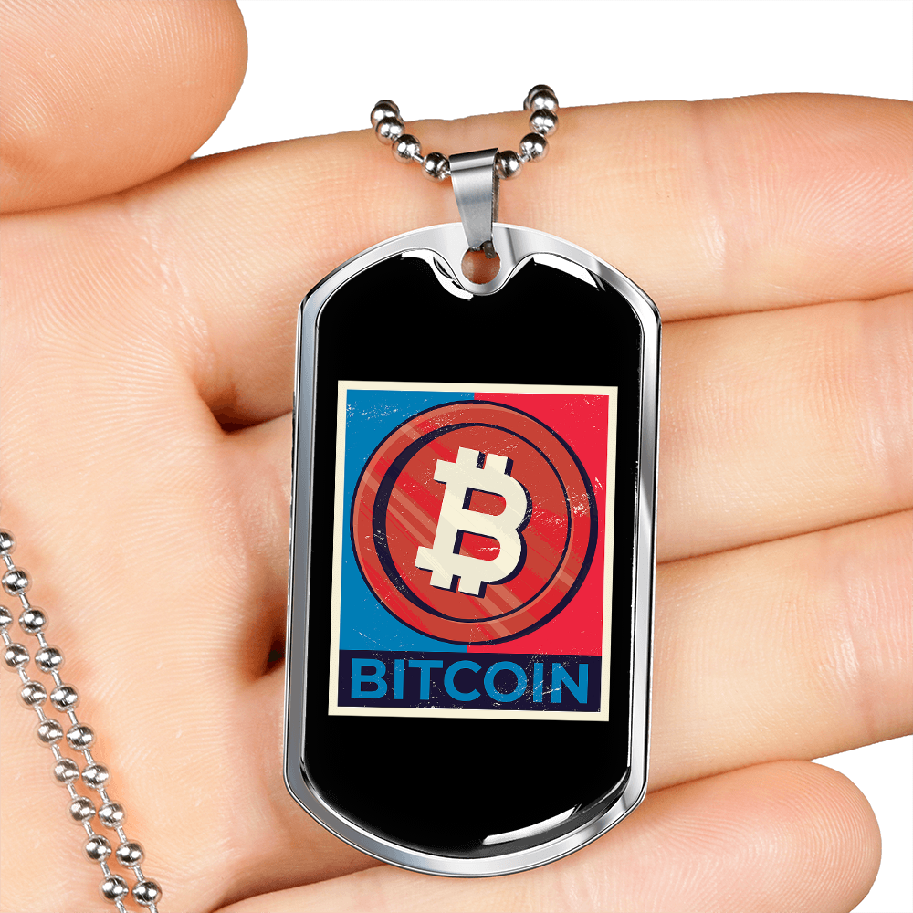Bitcoin Red Crypto Necklace Stainless Steel or 18k Gold Dog Tag 24" Chain-Express Your Love Gifts