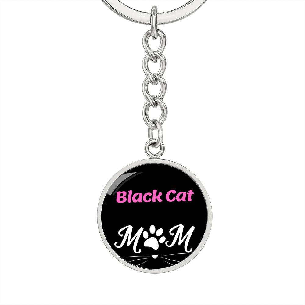 Black Cat Cat Mom Keychain Stainless Steel or 18k Gold Circle Pendant-Express Your Love Gifts