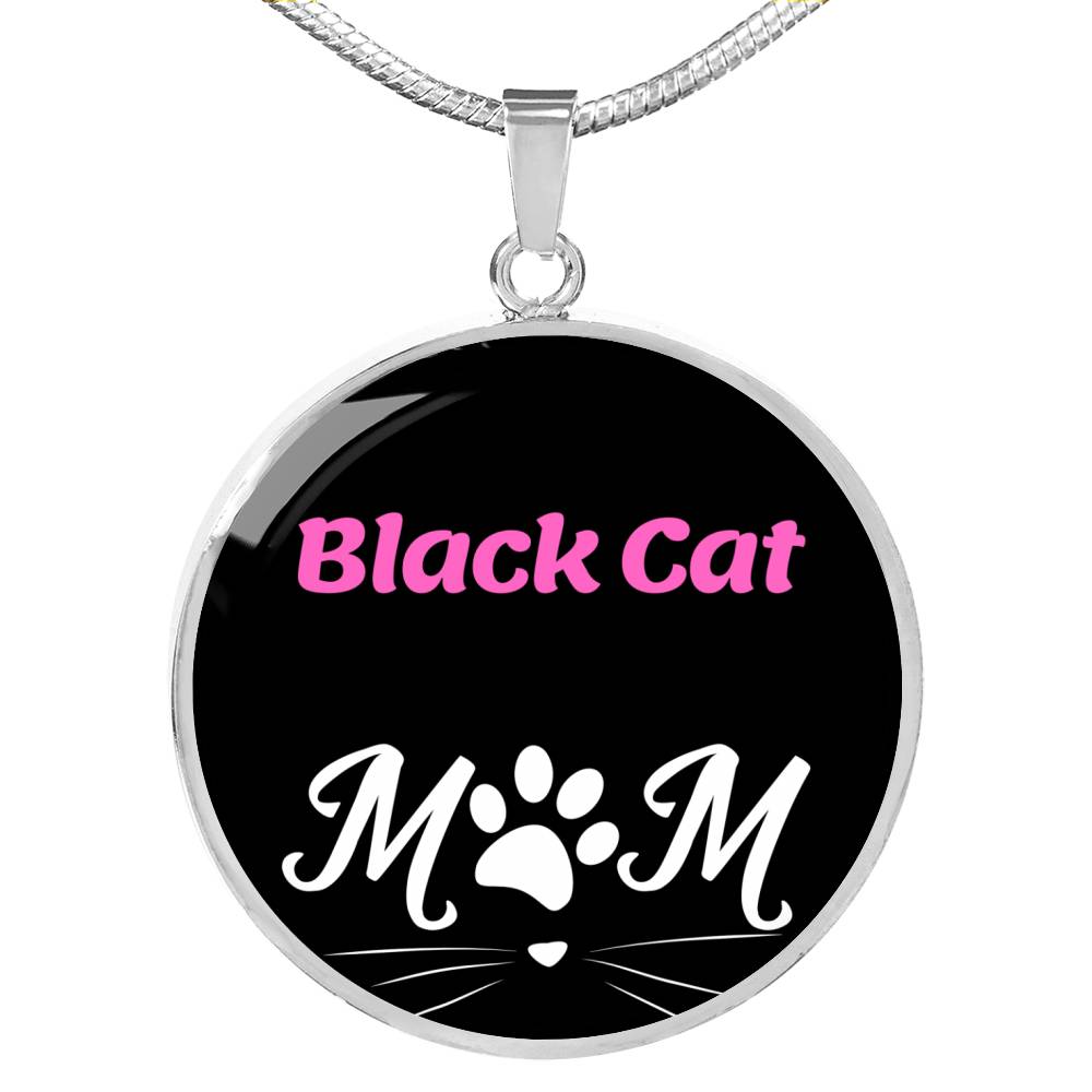 Black Cat Cat Mom Necklace Circle Pendant Stainless Steel or 18k Gold 18-22"-Express Your Love Gifts