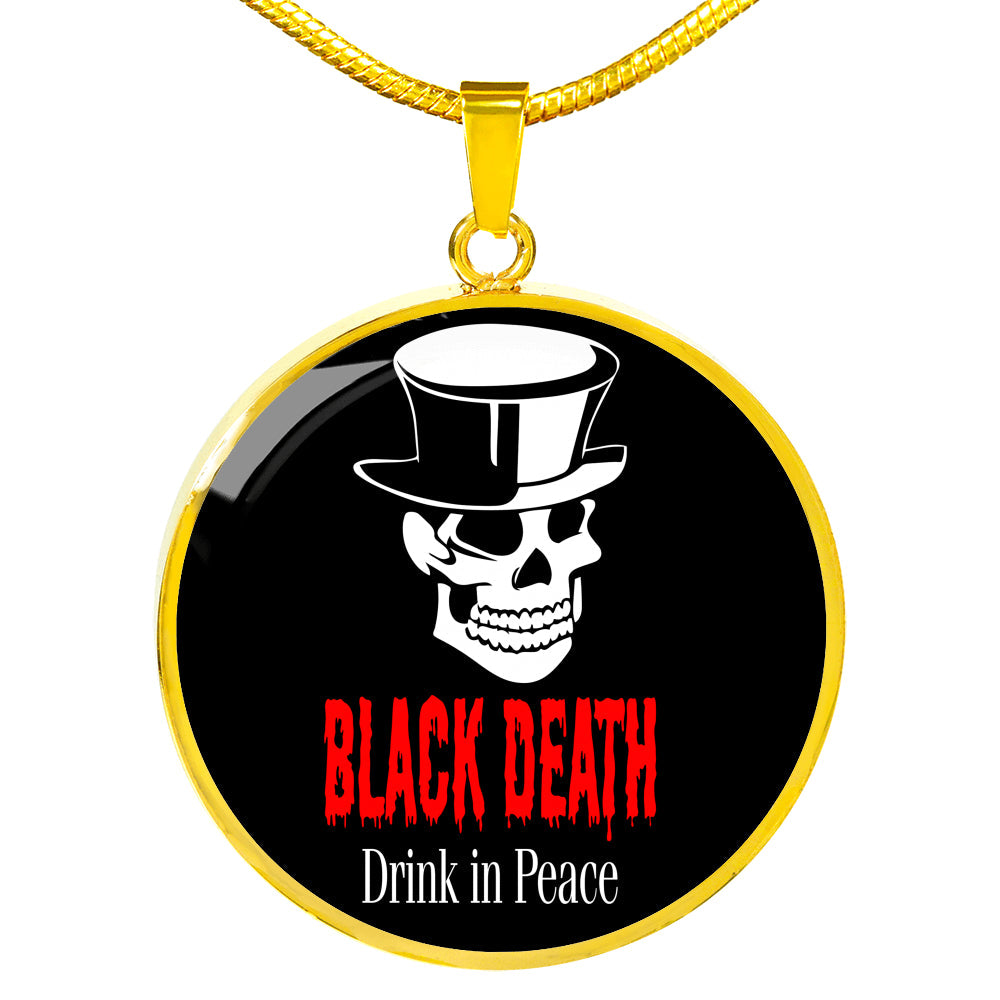 Black Death Vodka Drink In Peace Circle Necklace Stainless Steel or 18k Gold 18-22"-Express Your Love Gifts