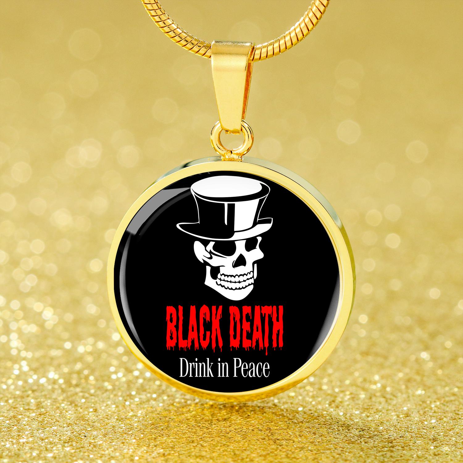 Black Death Vodka Drink In Peace Circle Necklace Stainless Steel or 18k Gold 18-22"-Express Your Love Gifts