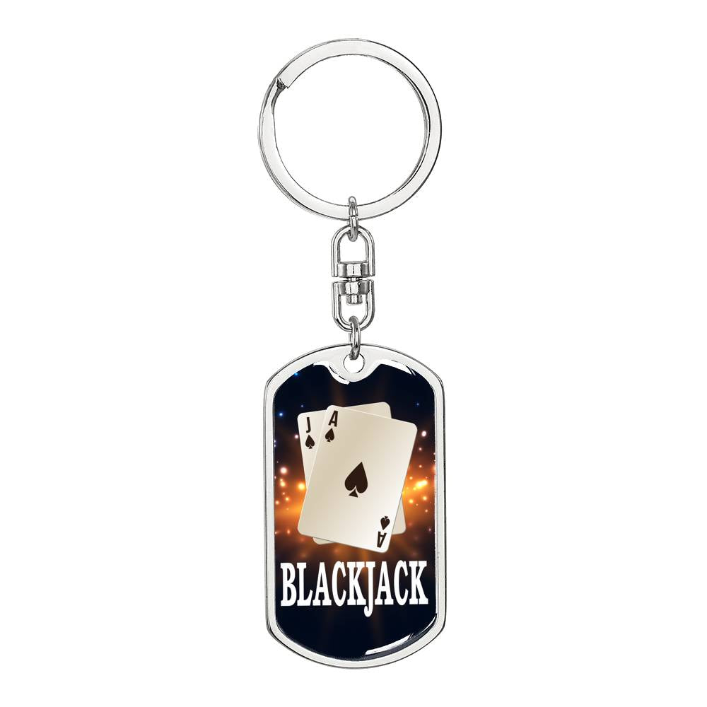 Black Jack Keychain Dog Tag Stainless Steel or 18k Gold-Express Your Love Gifts