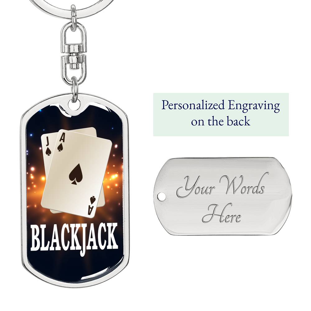Black Jack Keychain Dog Tag Stainless Steel or 18k Gold-Express Your Love Gifts