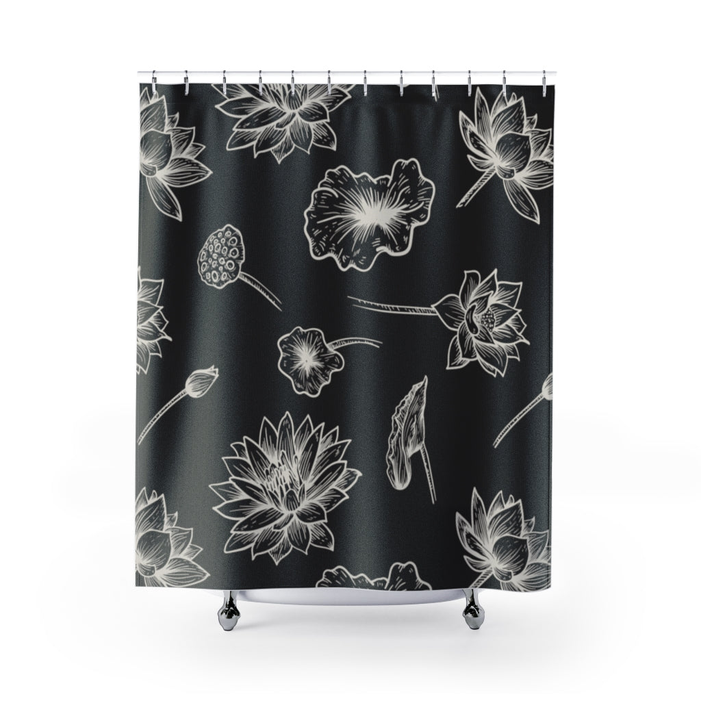 Black Lotus and Flowers Stylish Design 71" x 74" Elegant Waterproof Shower Curtain for a Spa-like Bathroom Paradise Exceptional Craftsmanship-Express Your Love Gifts