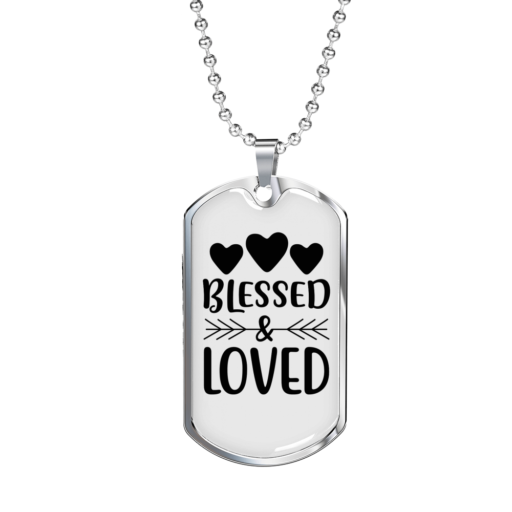 Bless And Loved Necklace Stainless Steel or 18k Gold Dog Tag 24" Chain-Express Your Love Gifts