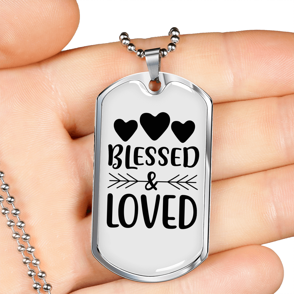 Bless And Loved Necklace Stainless Steel or 18k Gold Dog Tag 24" Chain-Express Your Love Gifts
