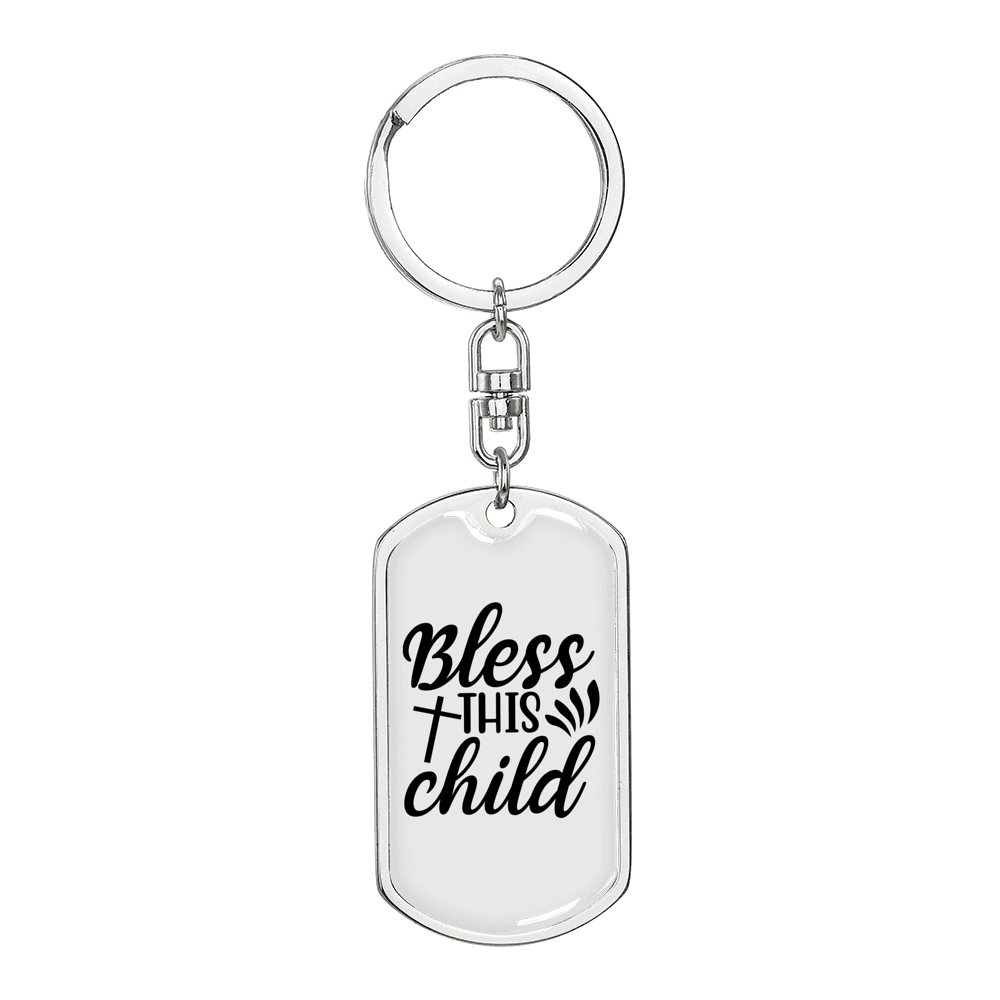 Bless This Child Cross Keychain Stainless Steel or 18k Gold Dog Tag Keyring-Express Your Love Gifts
