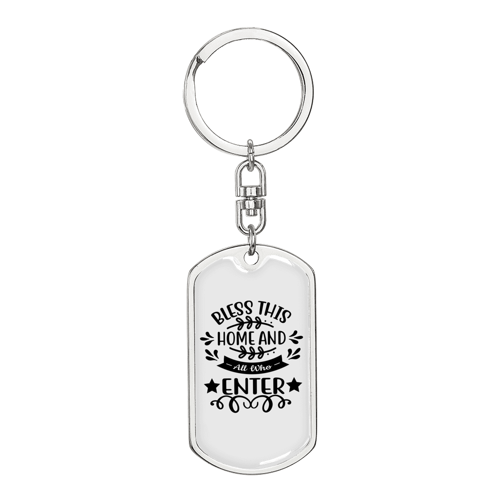 Bless This Home Keychain Stainless Steel or 18k Gold Dog Tag Keyring-Express Your Love Gifts