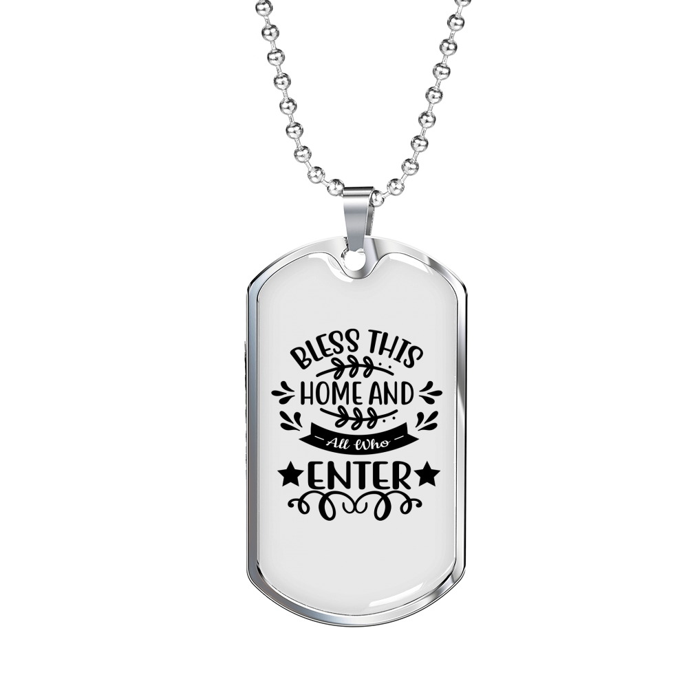 Bless This Home Necklace Stainless Steel or 18k Gold Dog Tag 24" Chain-Express Your Love Gifts