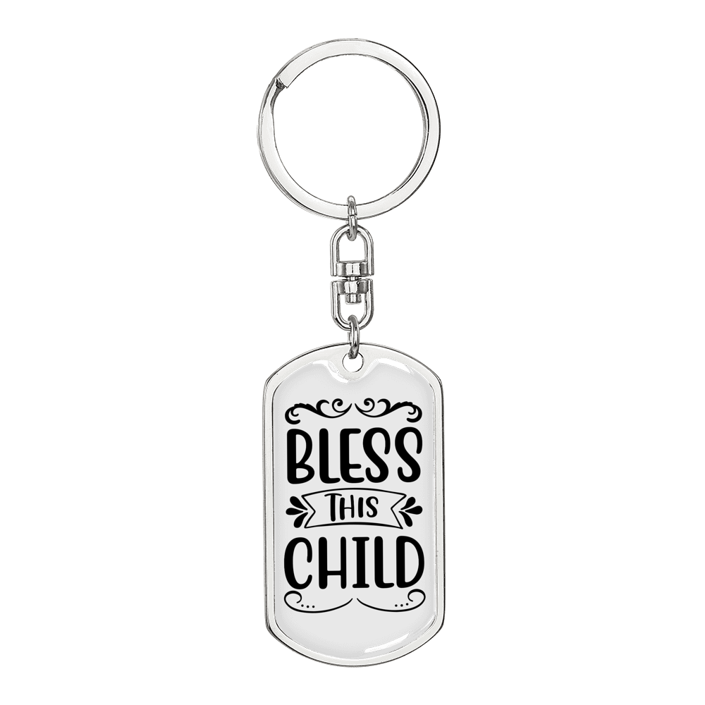 Bless This Keychain Stainless Steel or 18k Gold Dog Tag Keyring-Express Your Love Gifts