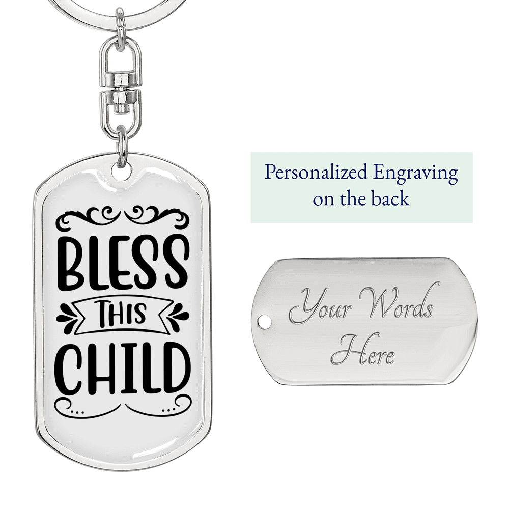 Bless This Keychain Stainless Steel or 18k Gold Dog Tag Keyring-Express Your Love Gifts
