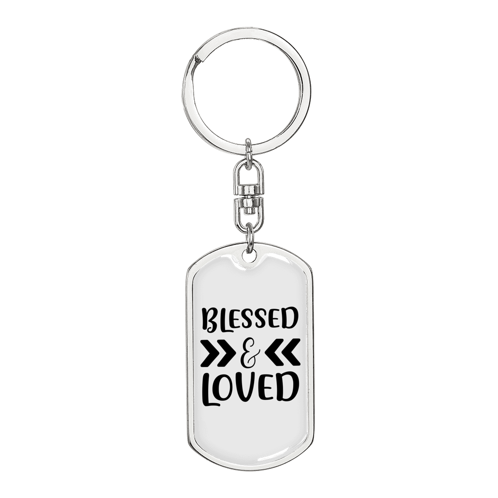 Blessed And Loved Arrow Keychain Stainless Steel or 18k Gold Dog Tag Keyring-Express Your Love Gifts