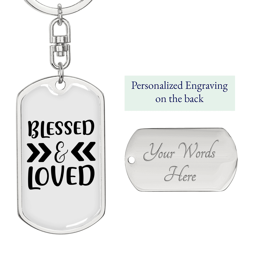 Blessed And Loved Arrow Keychain Stainless Steel or 18k Gold Dog Tag Keyring-Express Your Love Gifts