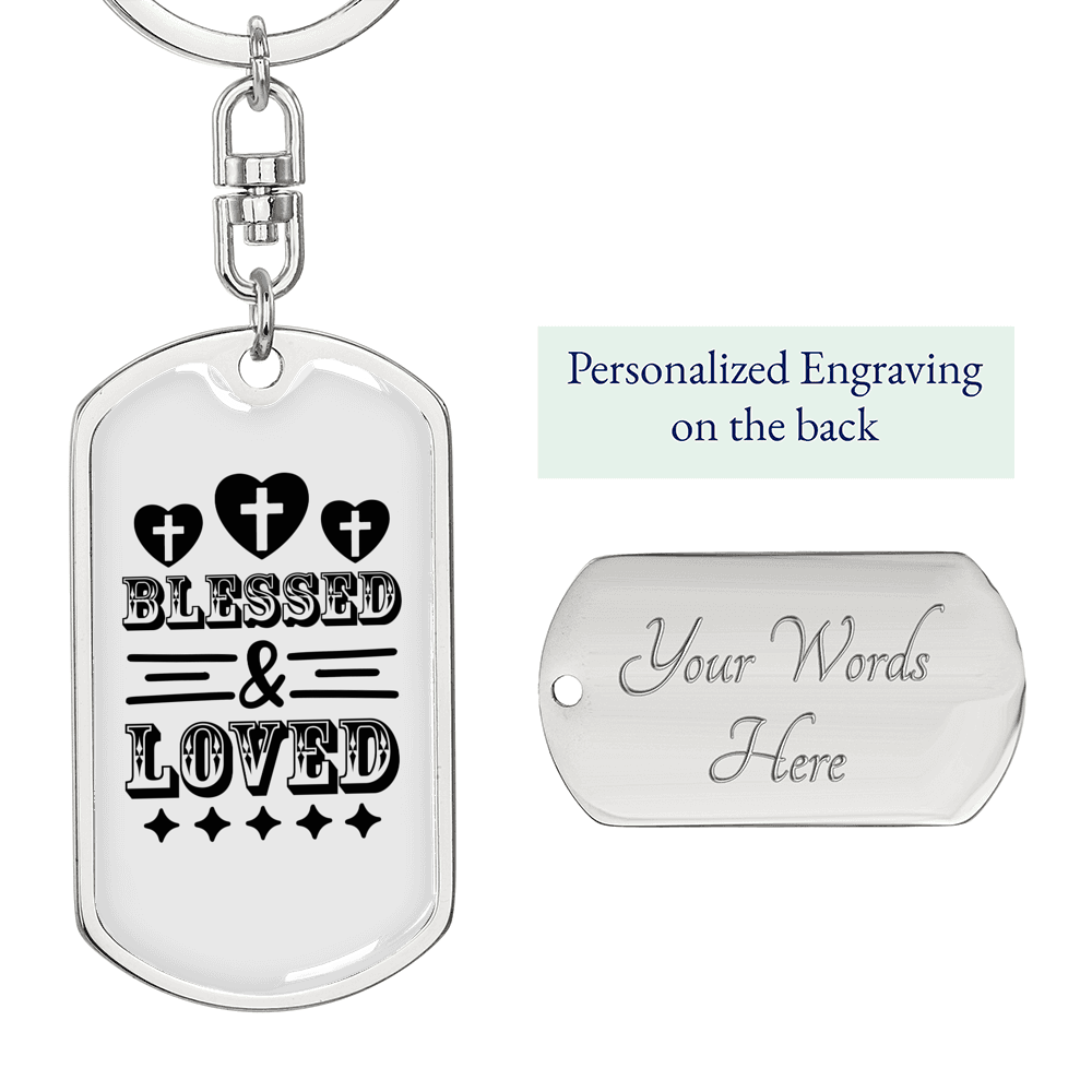 Blessed And Loved Cross Keychain Stainless Steel or 18k Gold Dog Tag Keyring-Express Your Love Gifts