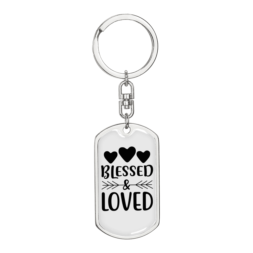 Blessed And Loved Keychain Stainless Steel or 18k Gold Dog Tag Keyring-Express Your Love Gifts
